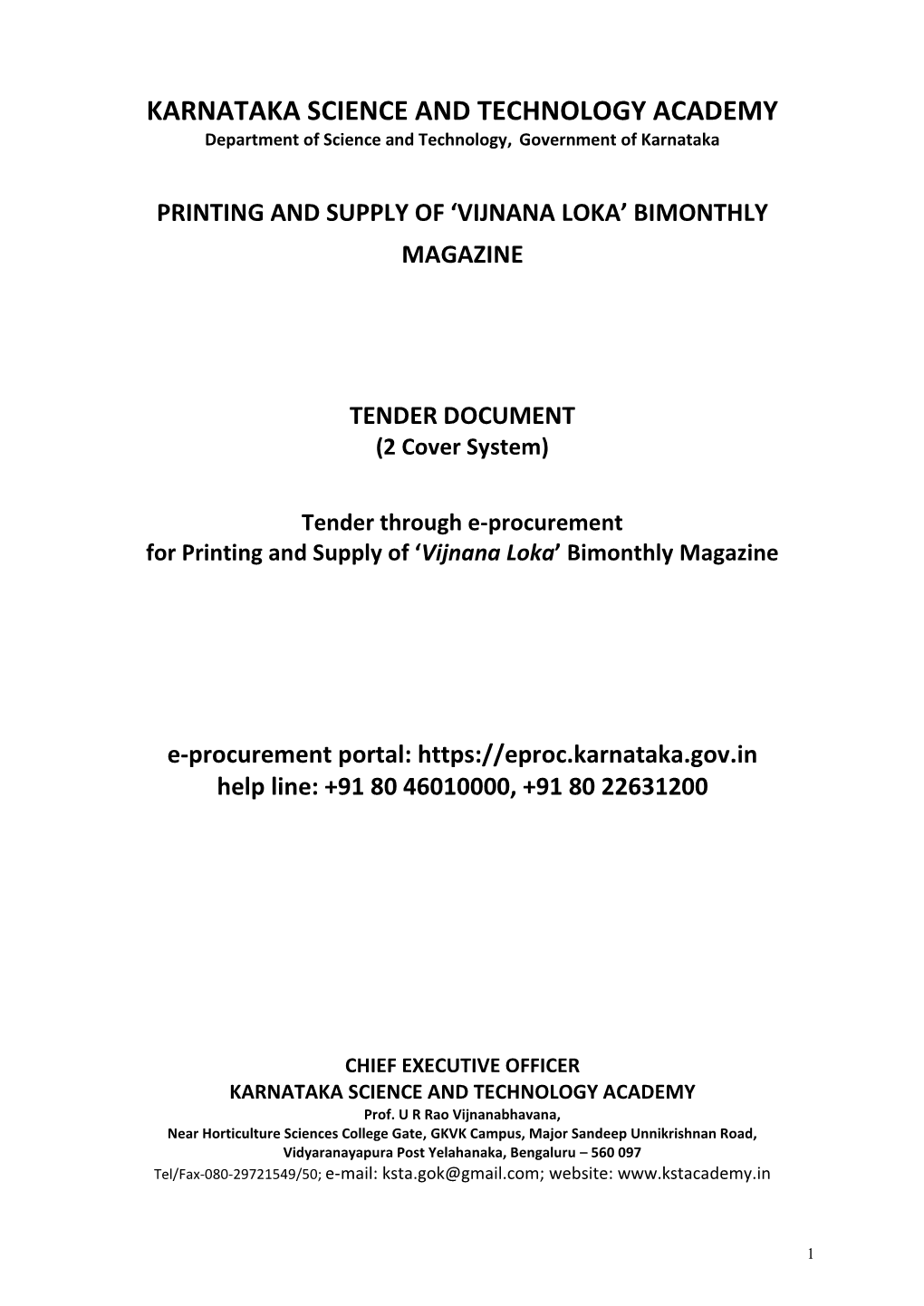 KARNATAKA SCIENCE and TECHNOLOGY ACADEMY Department of Science and Technology, Government of Karnataka