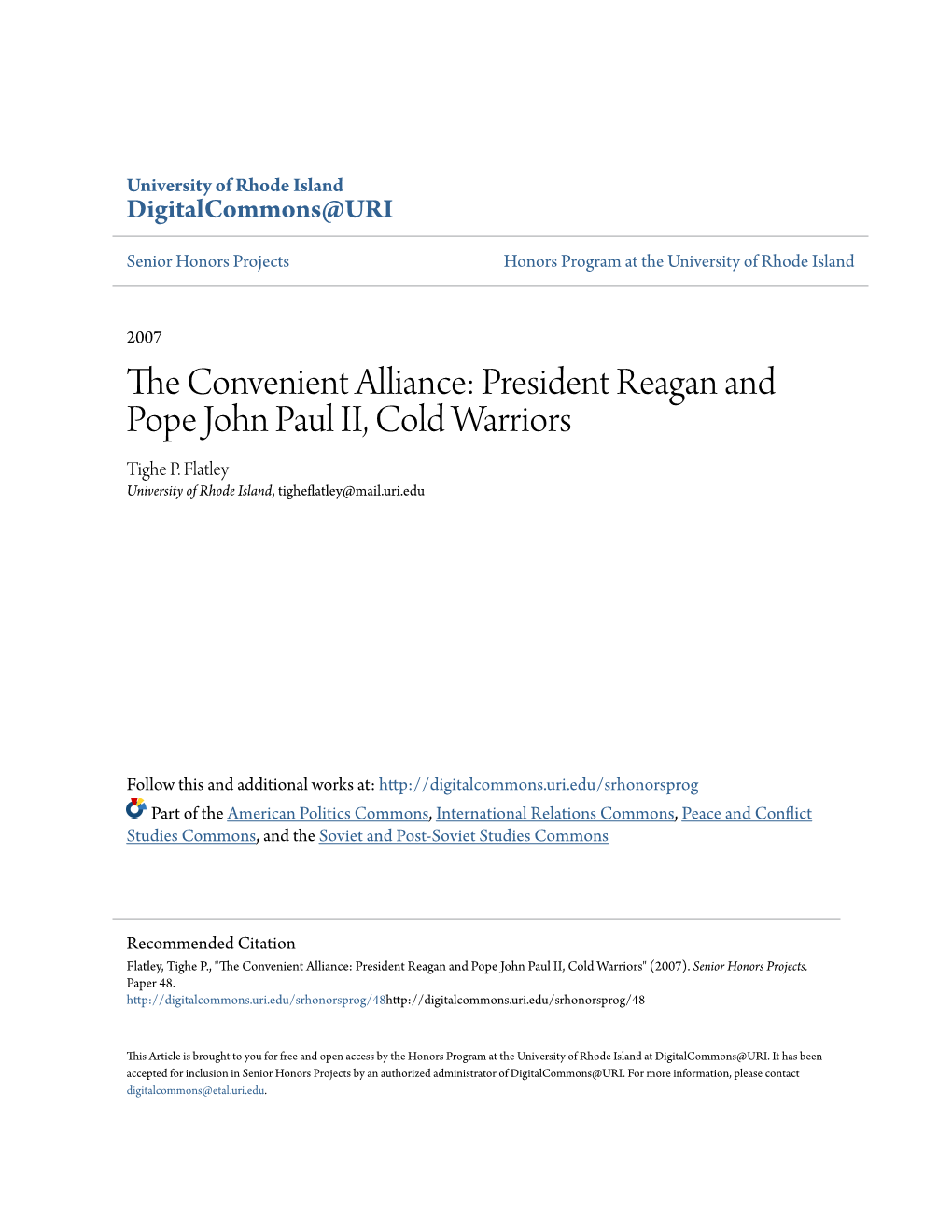 President Reagan and Pope John Paul II, Cold Warriors Tighe P