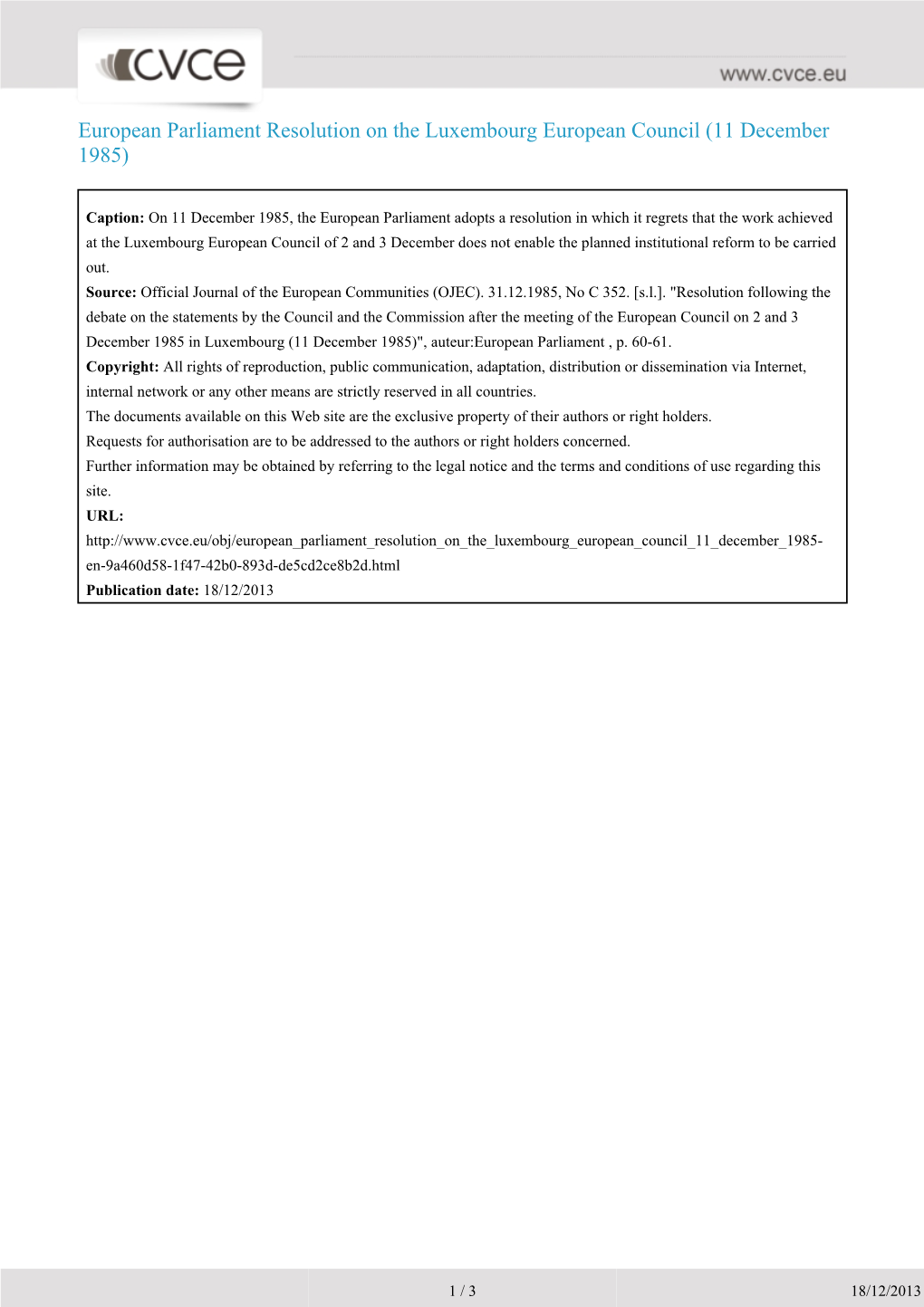 European Parliament Resolution on the Luxembourg European Council (11 December 1985)