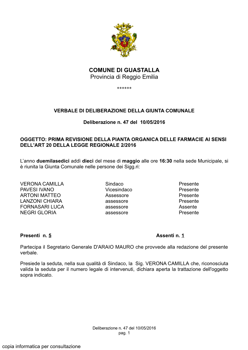 COMUNE DI GUASTALLA Provincia Di Reggio Emilia