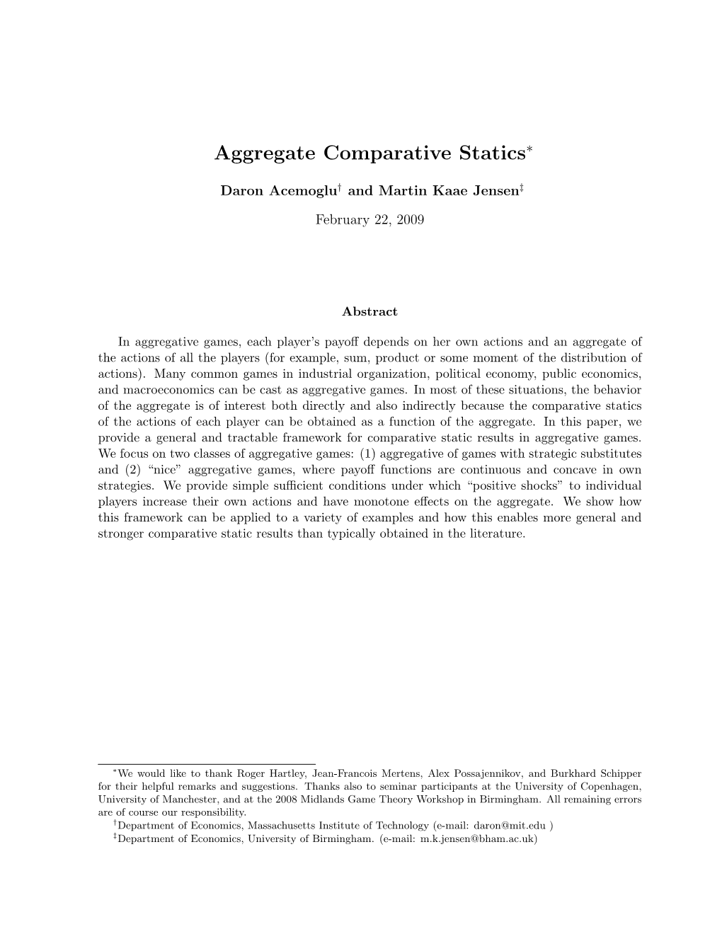 Aggregate Comparative Statics∗