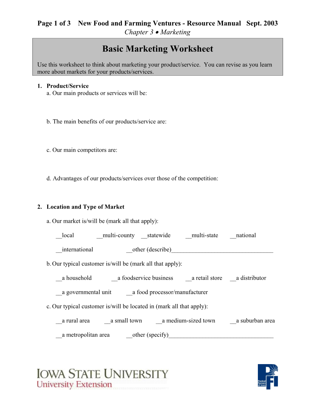 Page 3 of 3 New Food and Farming Ventures - Resource Manual Sept. 2003