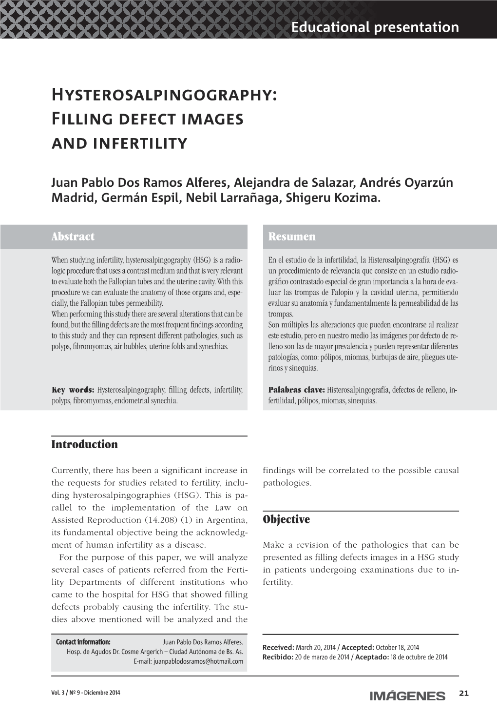 Hysterosalpingography: Filling Defect Images and Infertility Dos Ramos Alferes J