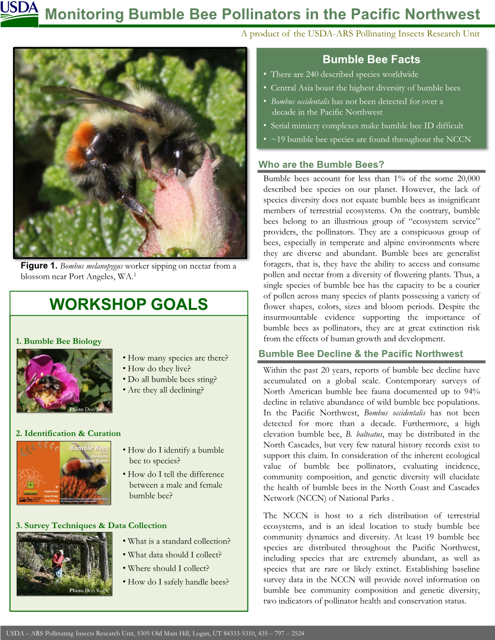 Monitoring Bumble Bee Pollinators in the Pacific Northwest a Product of the USDA-ARS Pollinating Insects Research Unit