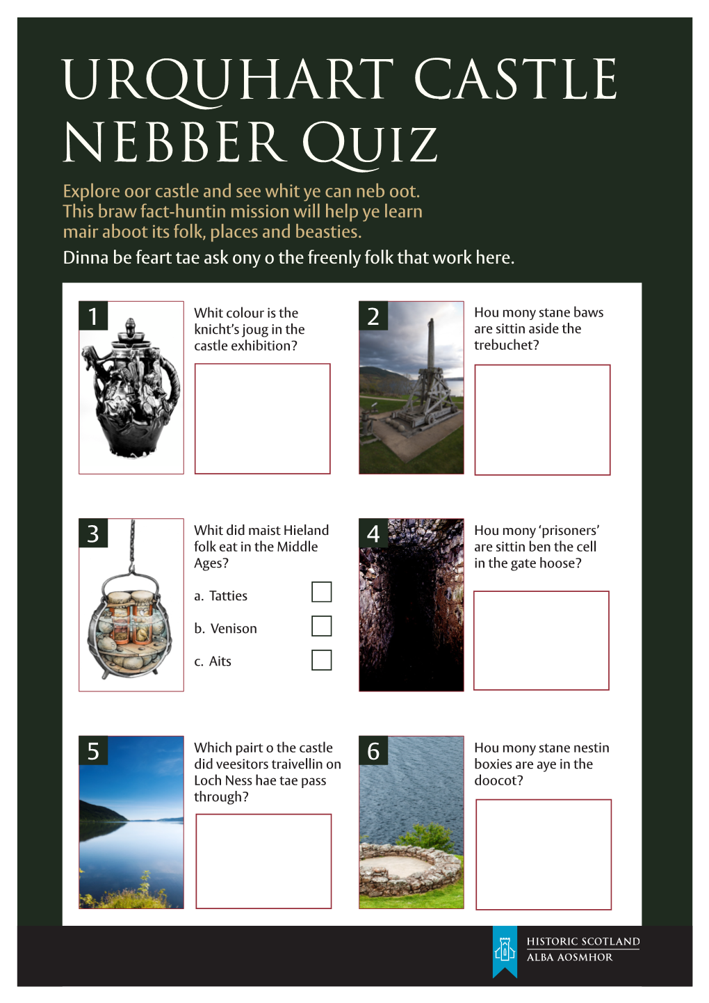 URQUHART CASTLE NEBBER Quiz Explore Oor Castle and See Whit Ye Can Neb Oot