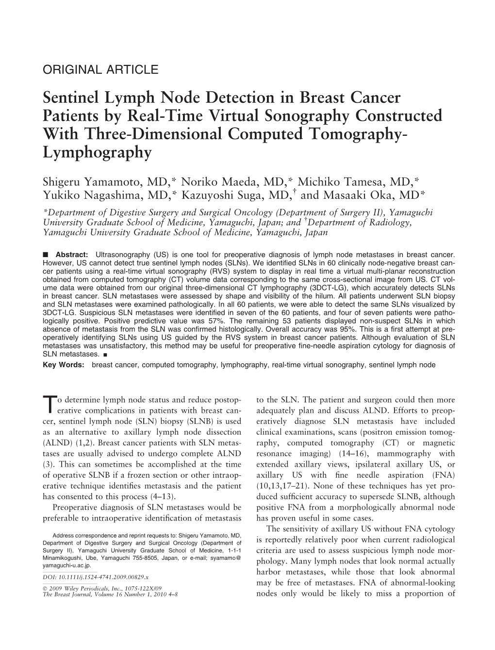 Sentinel Lymph Node Detection in Breast Cancer Patients by Real-Time Virtual Sonography Constructed with Three-Dimensional Computed Tomography- Lymphography