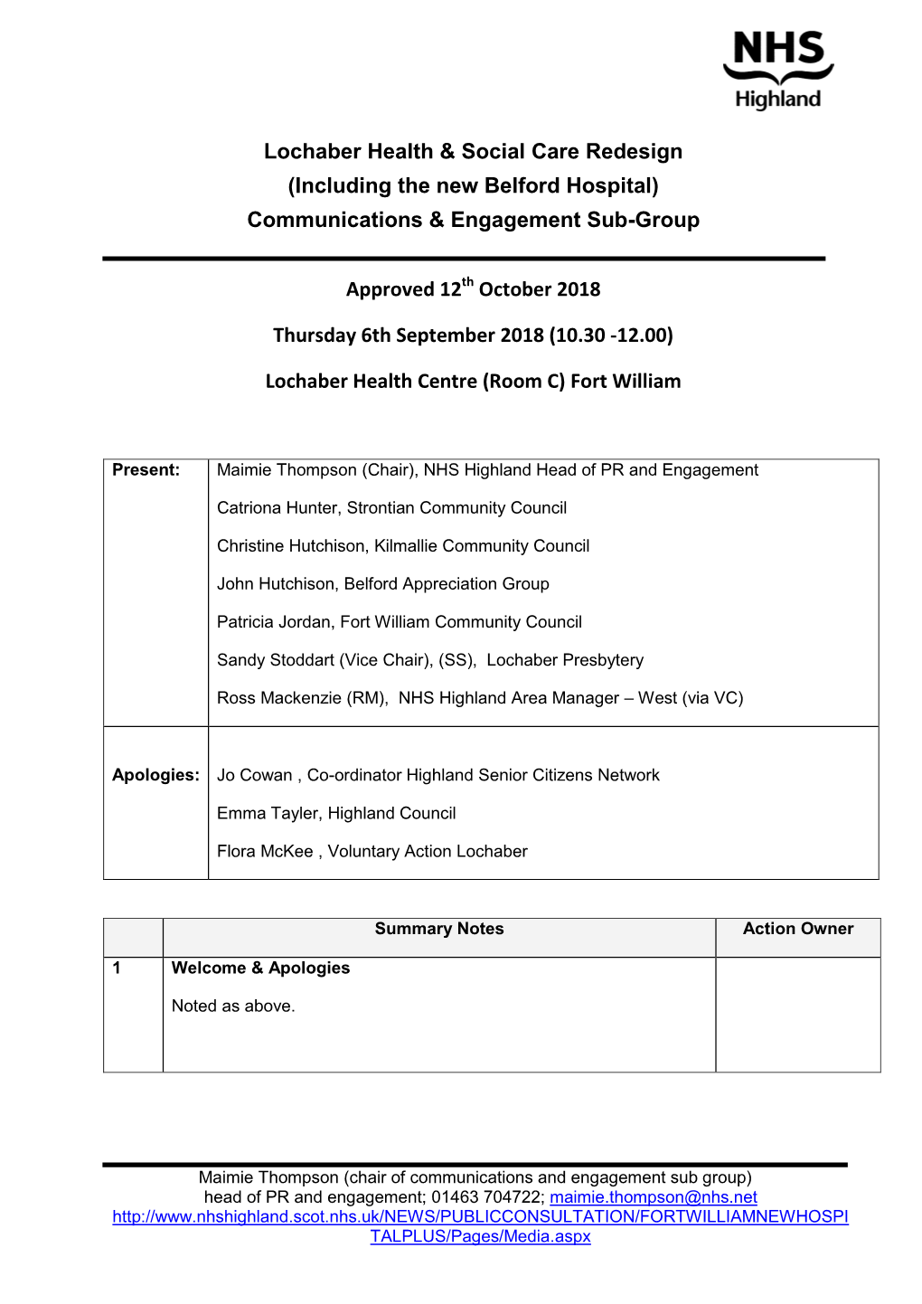 Communications & Engagement Sub-Group Approv