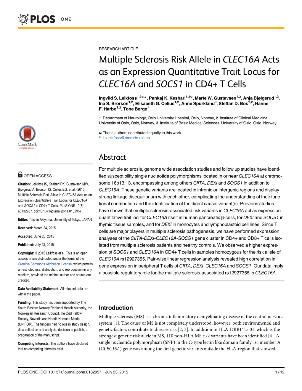 Multiple Sclerosis Risk Allele in CLEC16A Acts As an Expression Quantitative Trait Locus for CLEC16A and SOCS1 in CD4+ T Cells