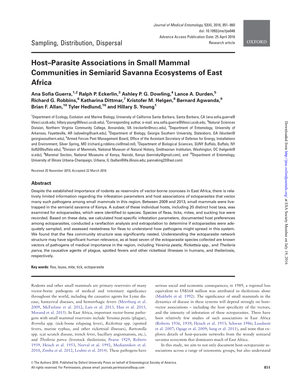 Host–Parasite Associations in Small Mammal Communities in Semiarid Savanna Ecosystems of East Africa