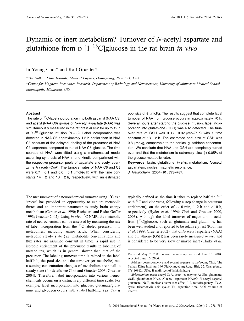 Turnover of N-Acetyl Aspartate and Glutathione from D