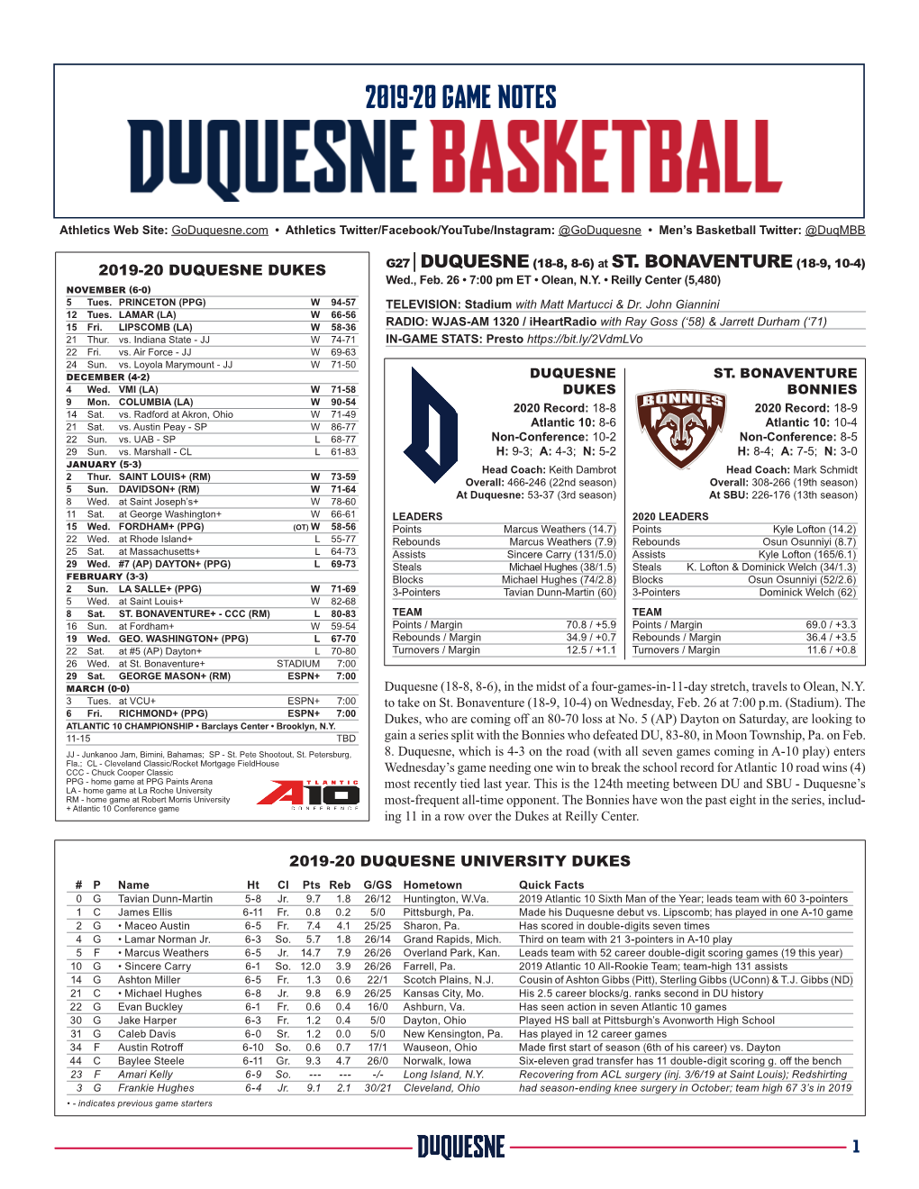 2019-20 Game Notes