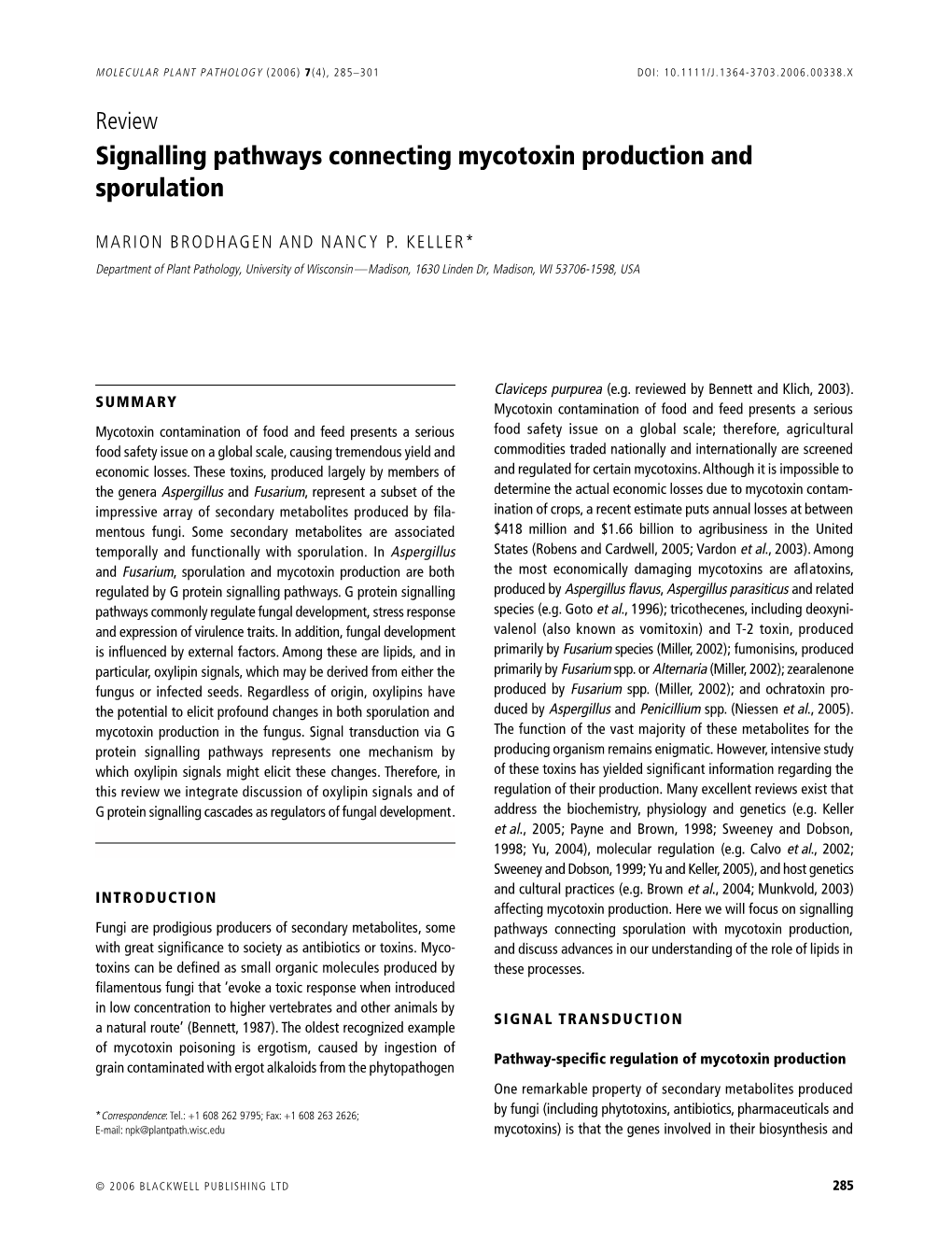 Signalling Pathways Connecting Mycotoxin Production and Sporulation