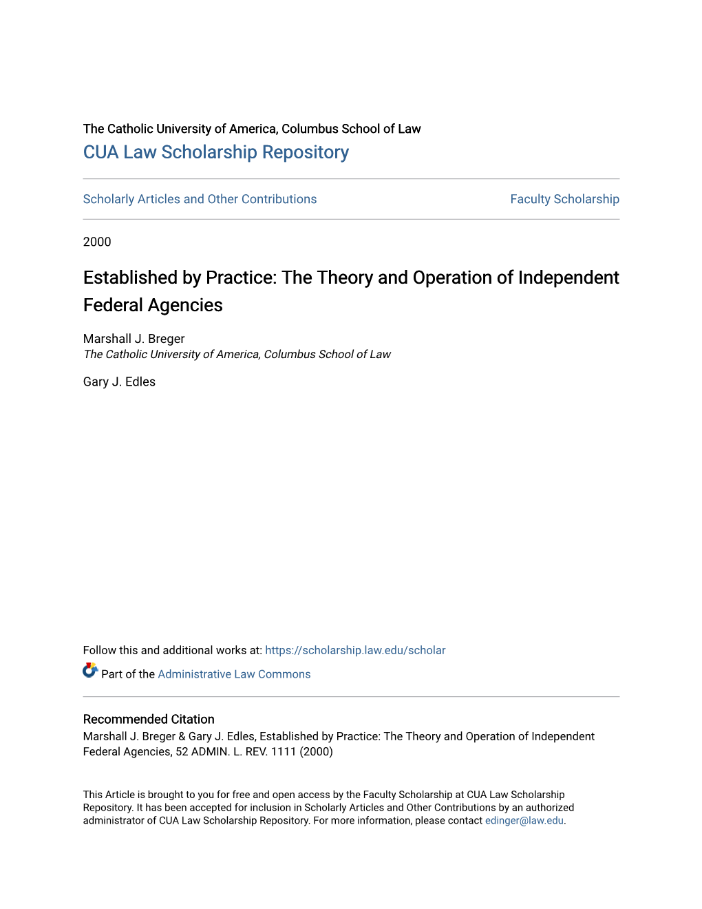 The Theory and Operation of Independent Federal Agencies