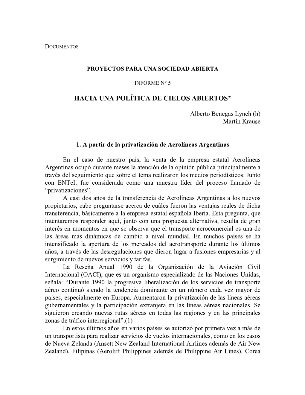 Proyectos Para Una Sociedad Abierta Alberto Benegas Lynch