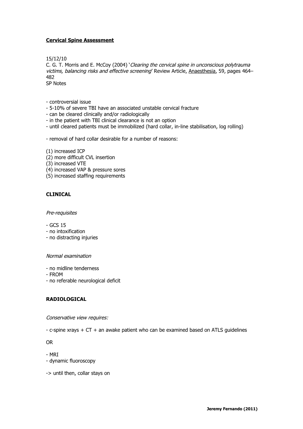 Assessment of Cervical Spine