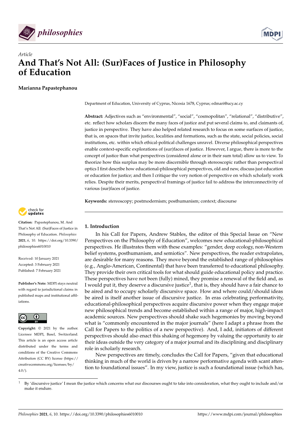 And That's Not All: (Sur)Faces of Justice in Philosophy of Education