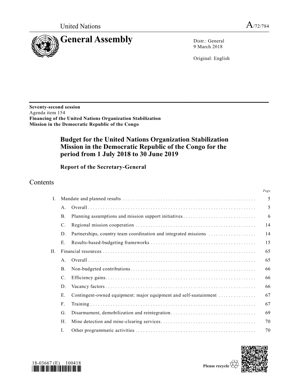 General Assembly Distr.: General 9 March 2018