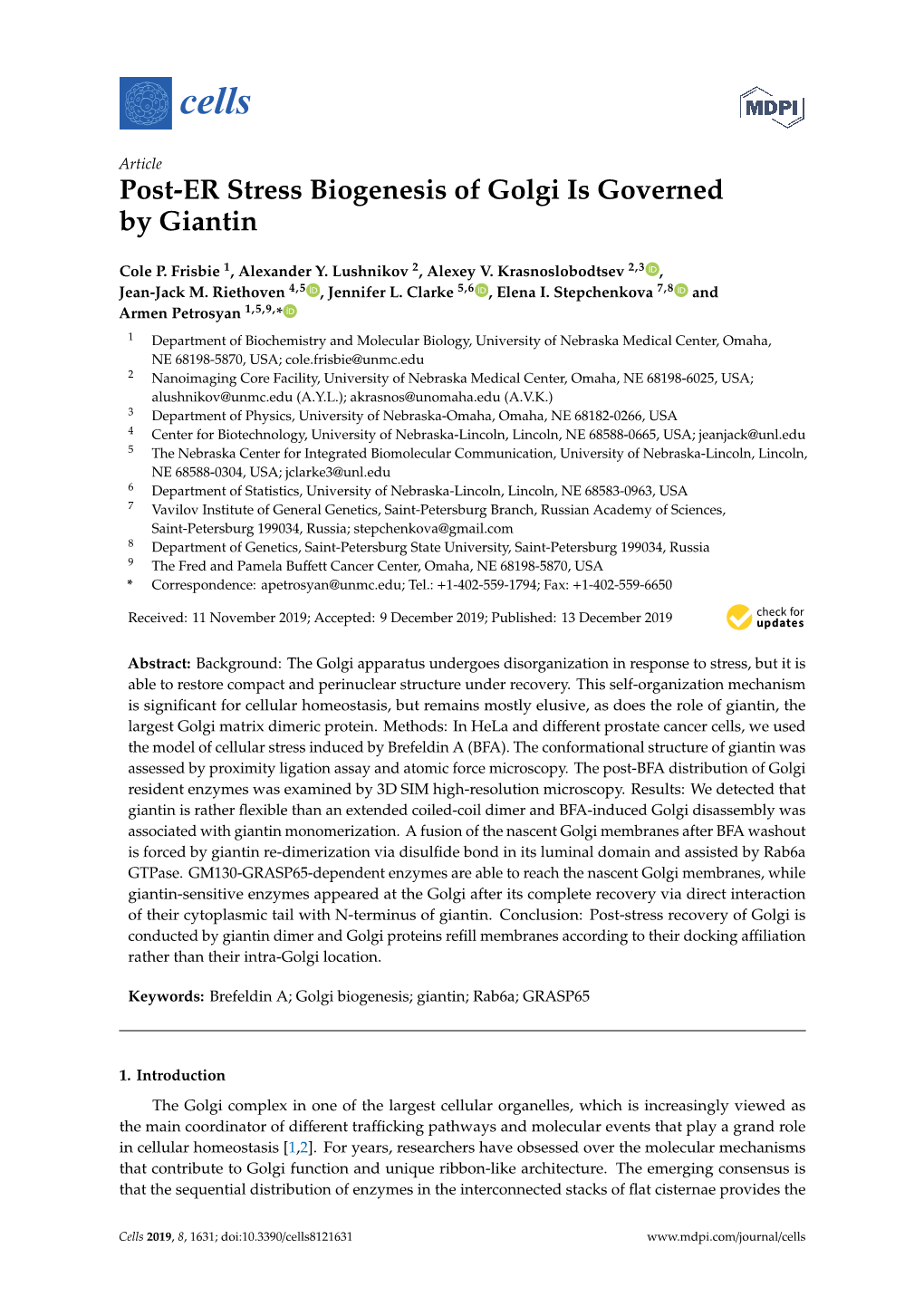 Post-ER Stress Biogenesis of Golgi Is Governed by Giantin