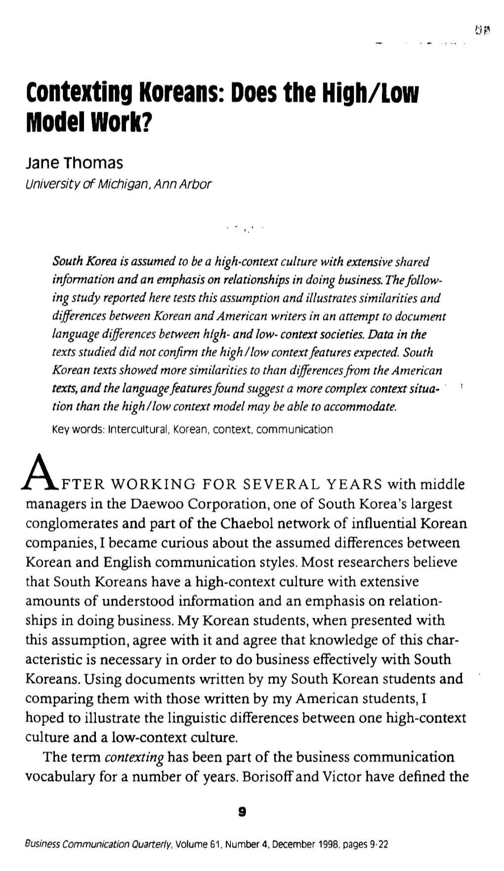 Contexting Koreans: Does the High/Low Model Work?