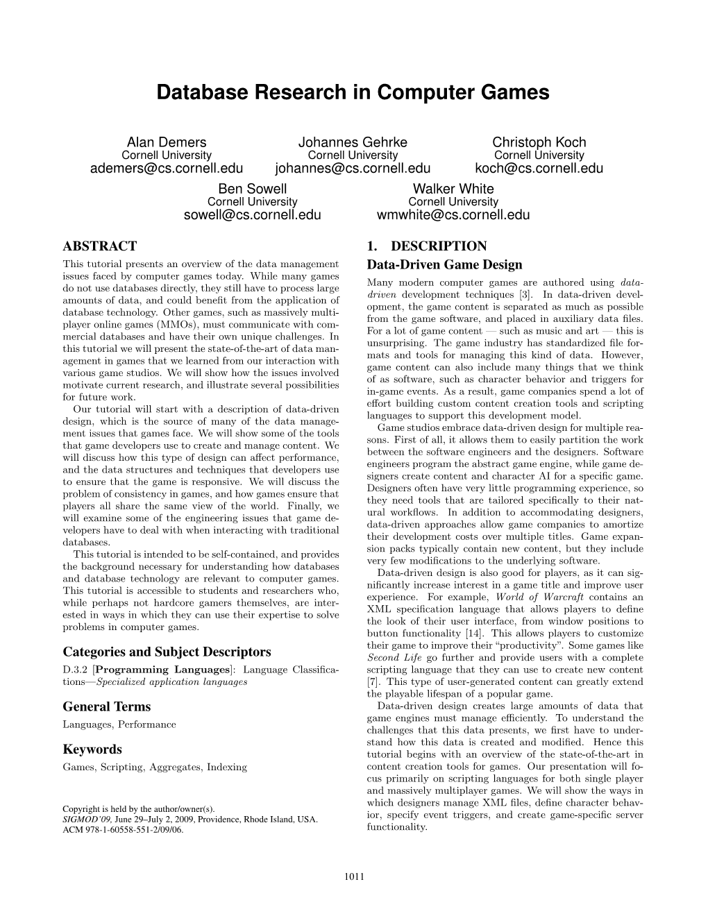 Database Research in Computer Games