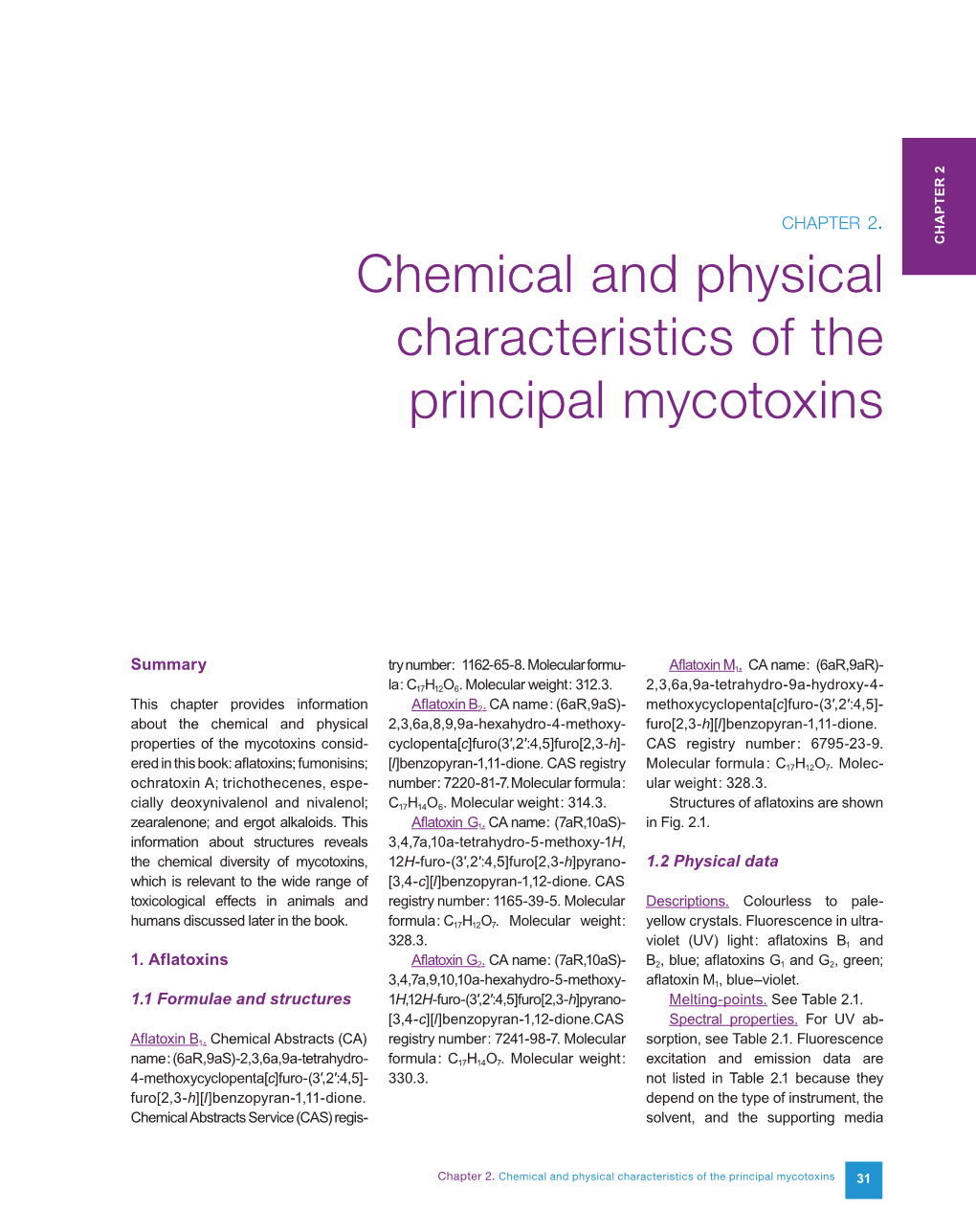 Chemical and Physical Characteristics of the Principal Mycotoxins