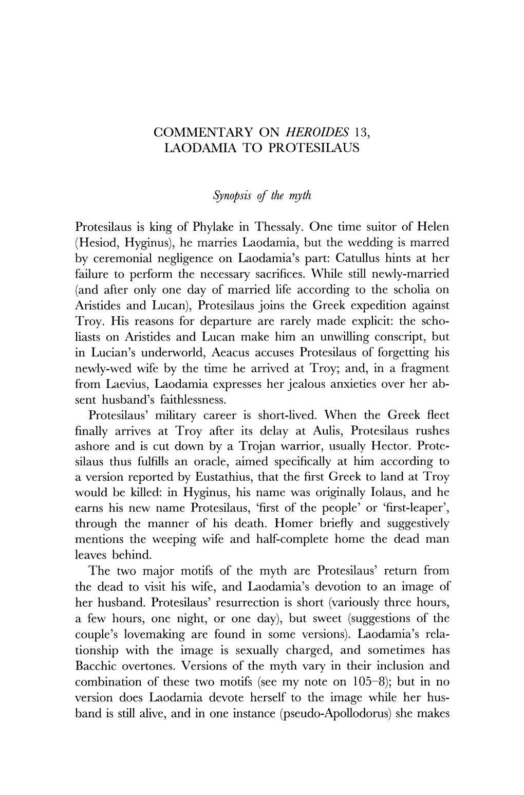 COMMENTARY on Heroldes 13, LAODAMIA to PROTESILAUS