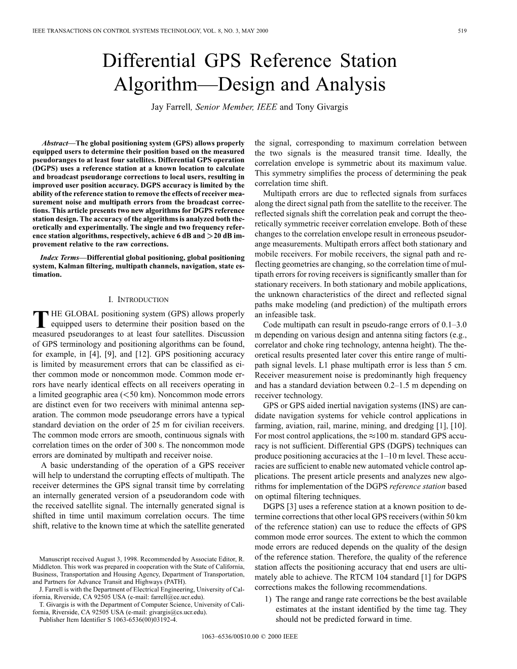 Differential GPS Reference Station Algorithm-Design and Analysis