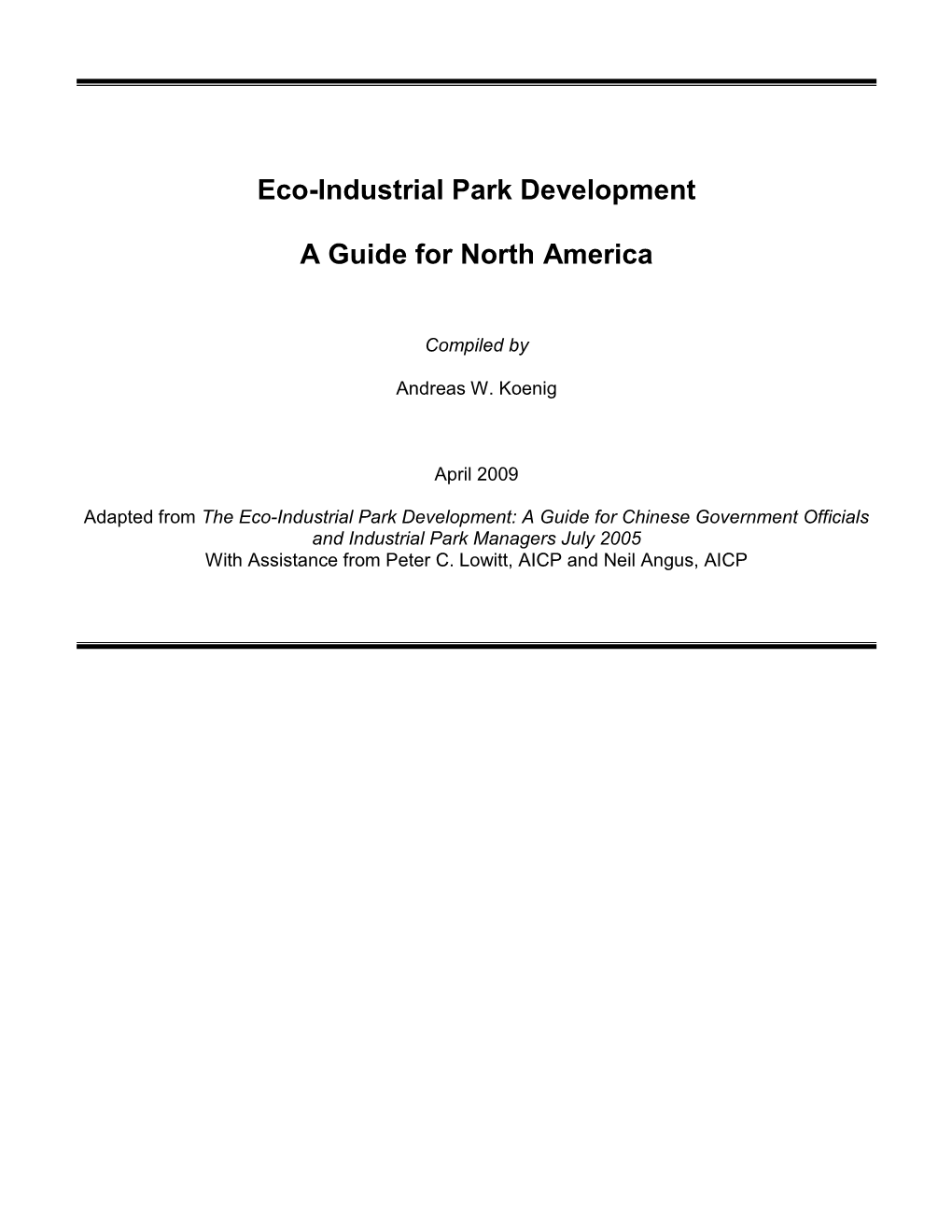 Eco-Industrial Park Development: a Guide for North American Officials, Koenig Et Al
