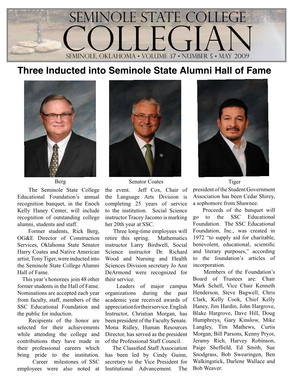 May 2009 Three Inducted Into Seminole State Alumni Hall of Fame