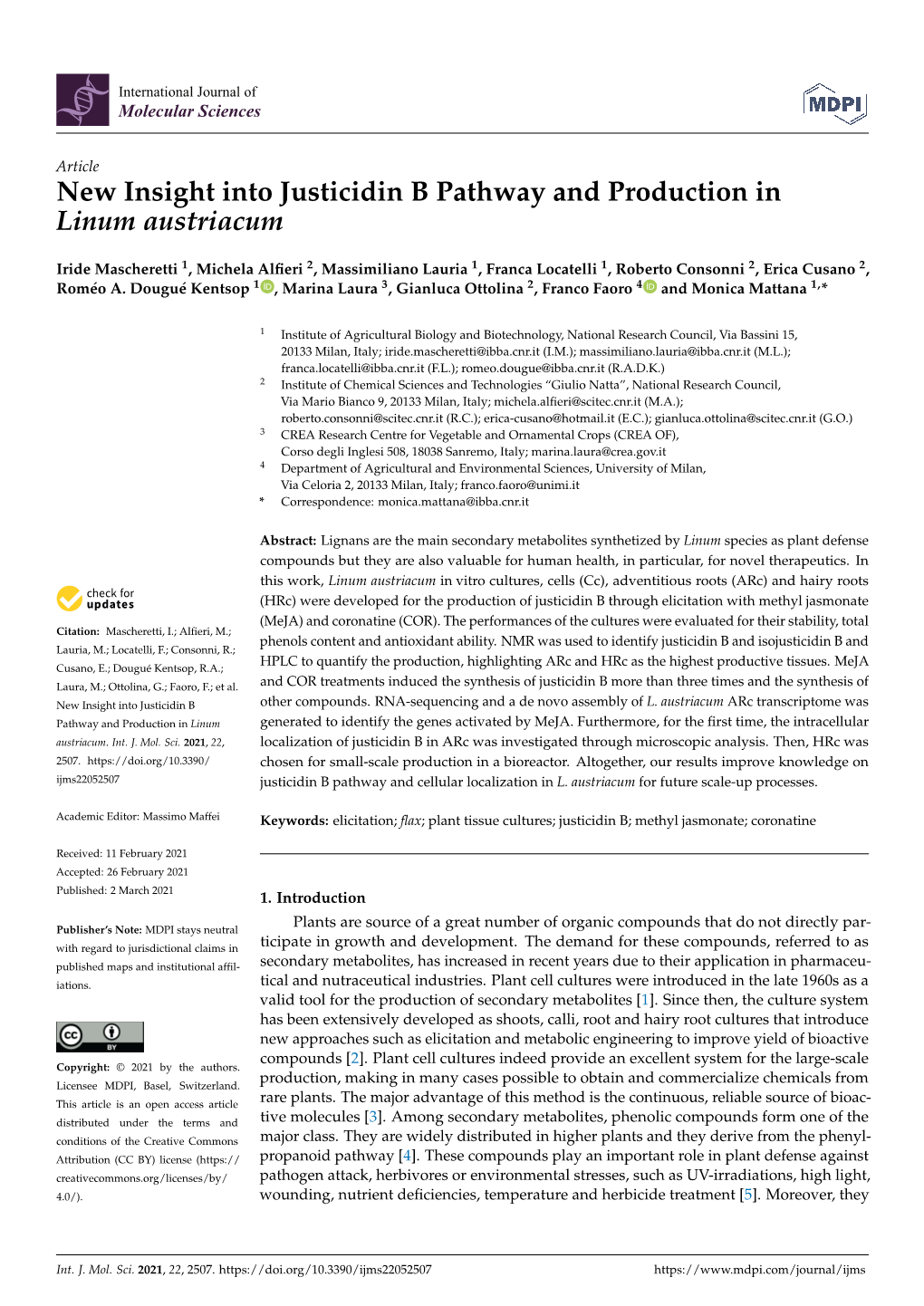 New Insight Into Justicidin B Pathway and Production Inlinum Austriacum