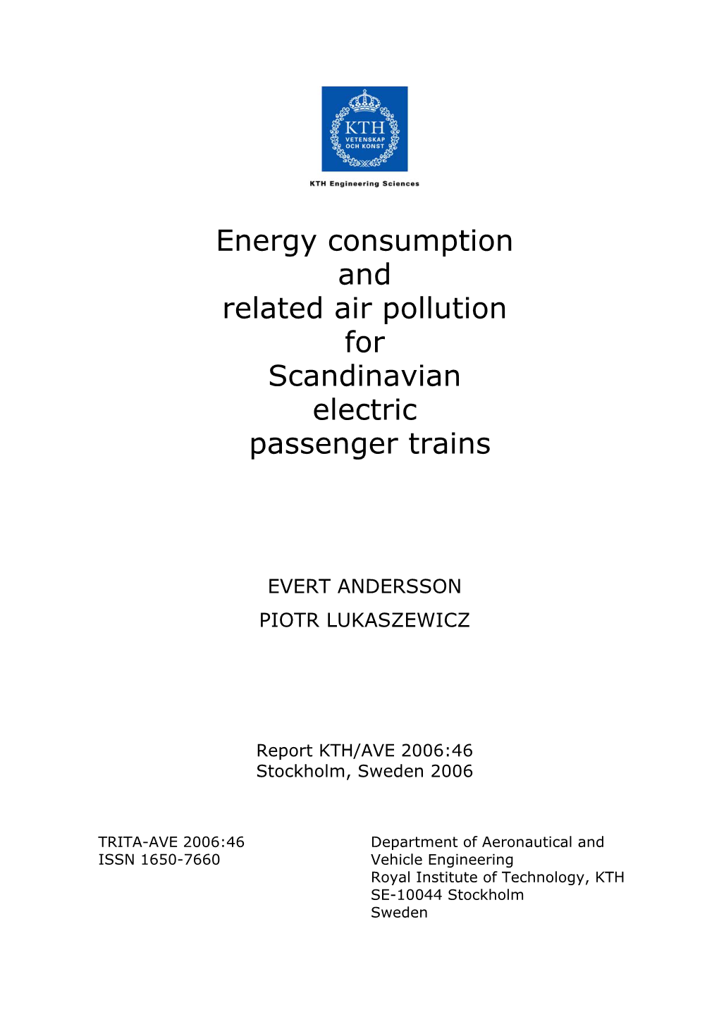 Energy Consumption and Related Air Pollution for Scandinavian Electric Passenger Trains