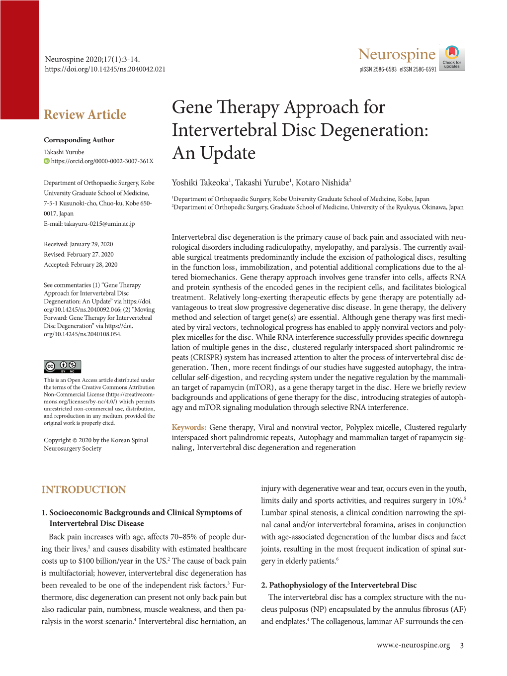 Gene Therapy Approach for Intervertebral Disc Degeneration