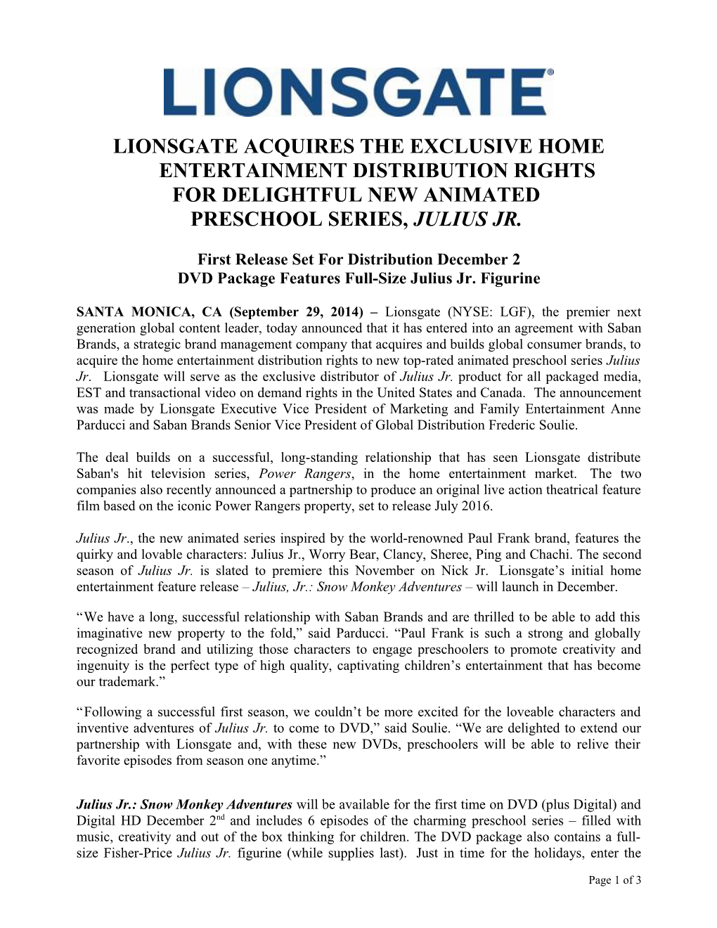 Lionsgate Acquires the Exclusive Home Entertainment Distribution Rights