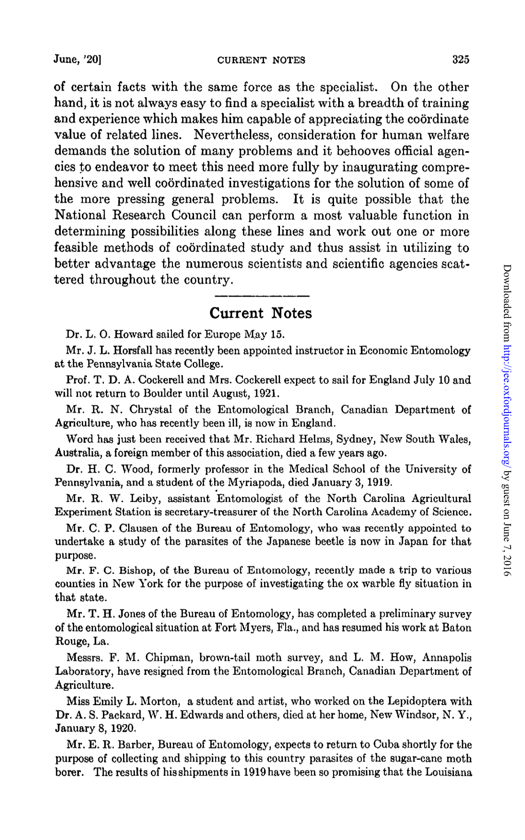 CURRENT NOTES 325 of Certain Facts with the Same Force As the Specialist