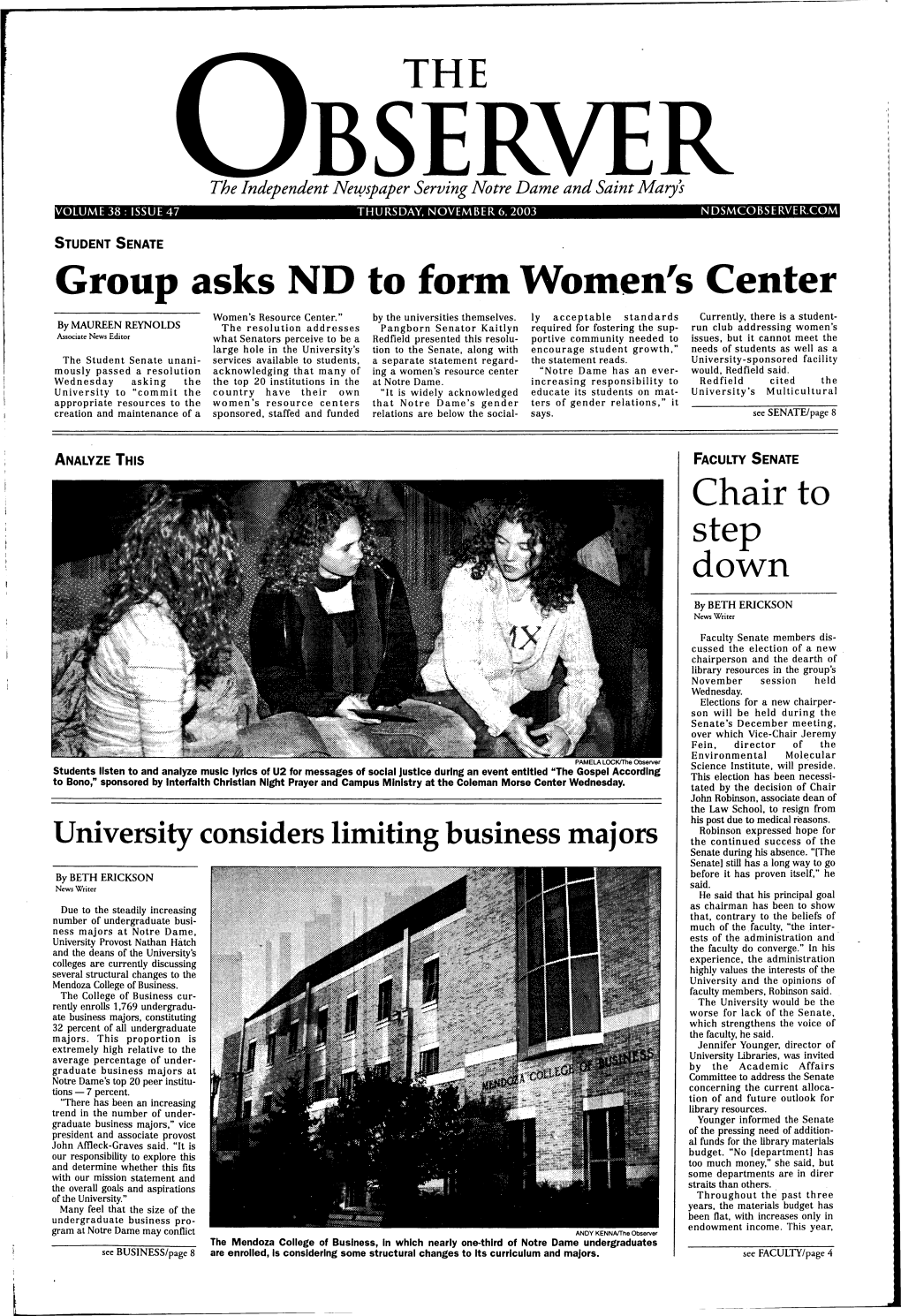 Group Asks ND to Form Women's Center Women's Resource Center." by the Universities Themselves
