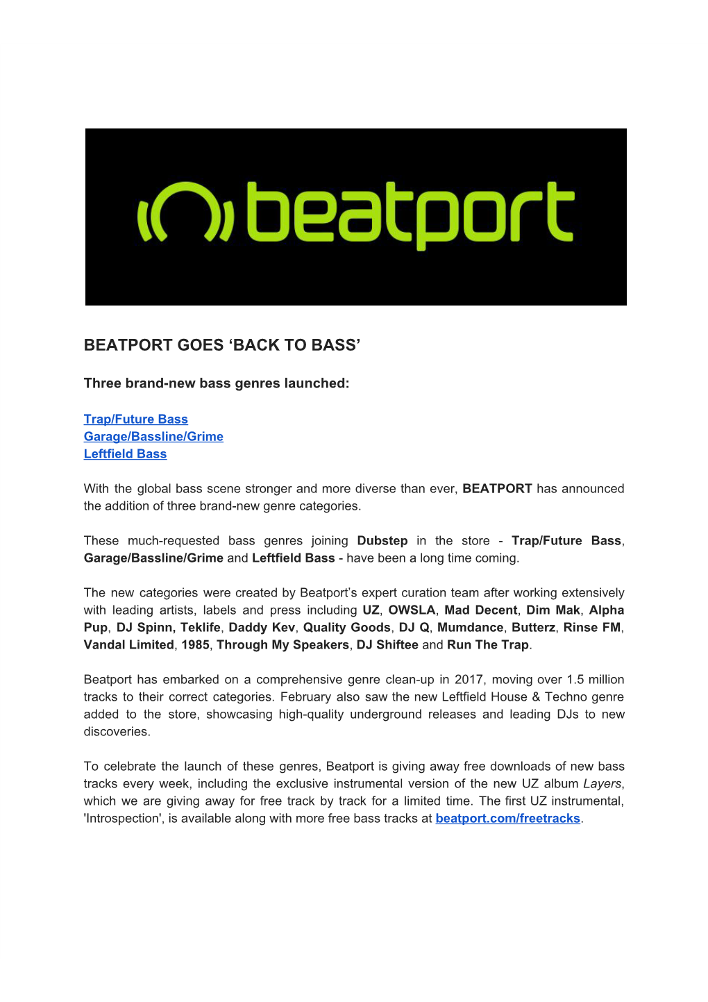 Beatport Goes 'Back to Bass' with Three New Genres