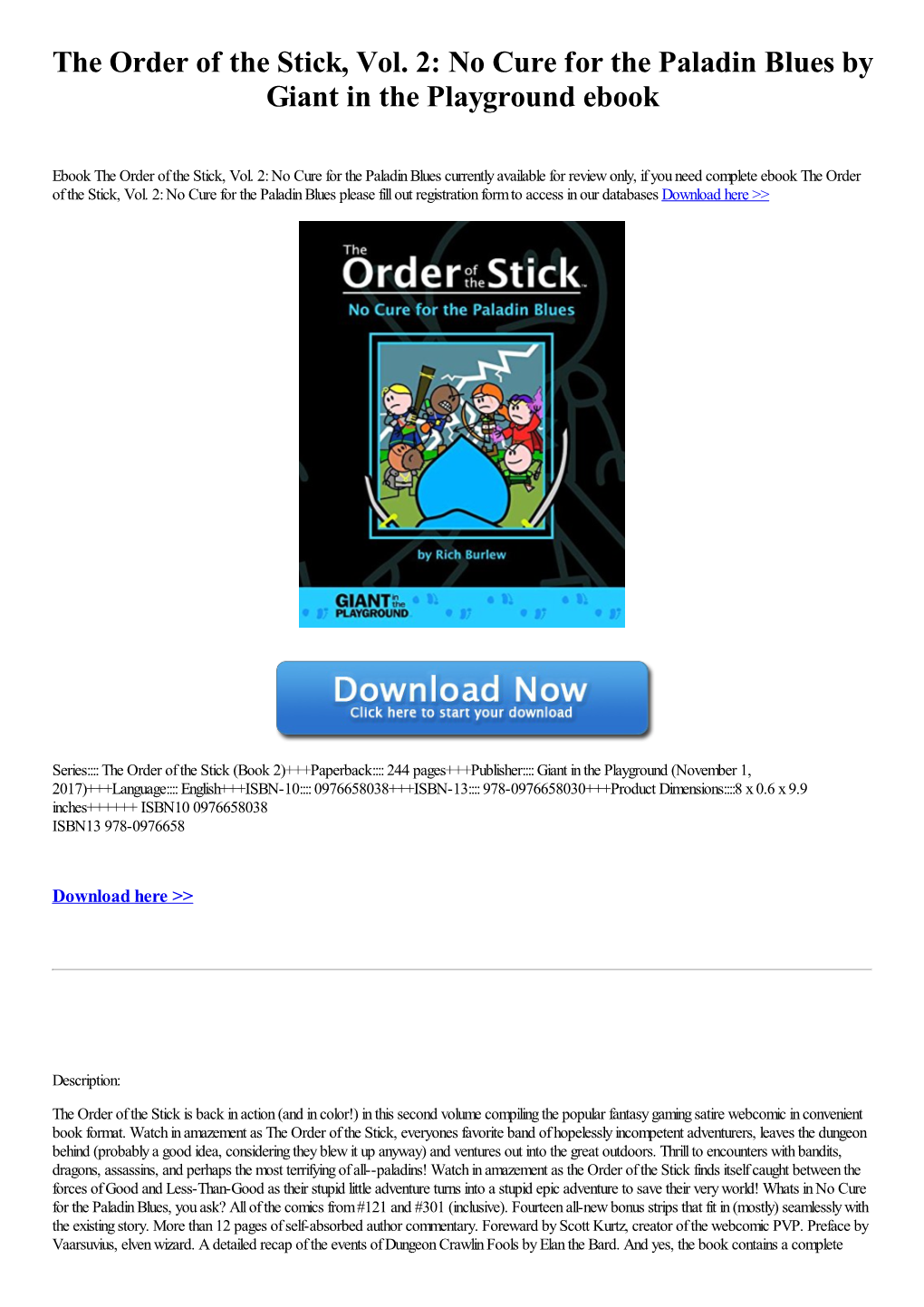 The Order of the Stick, Vol. 2: No Cure for the Paladin Blues by Giant in the Playground Ebook