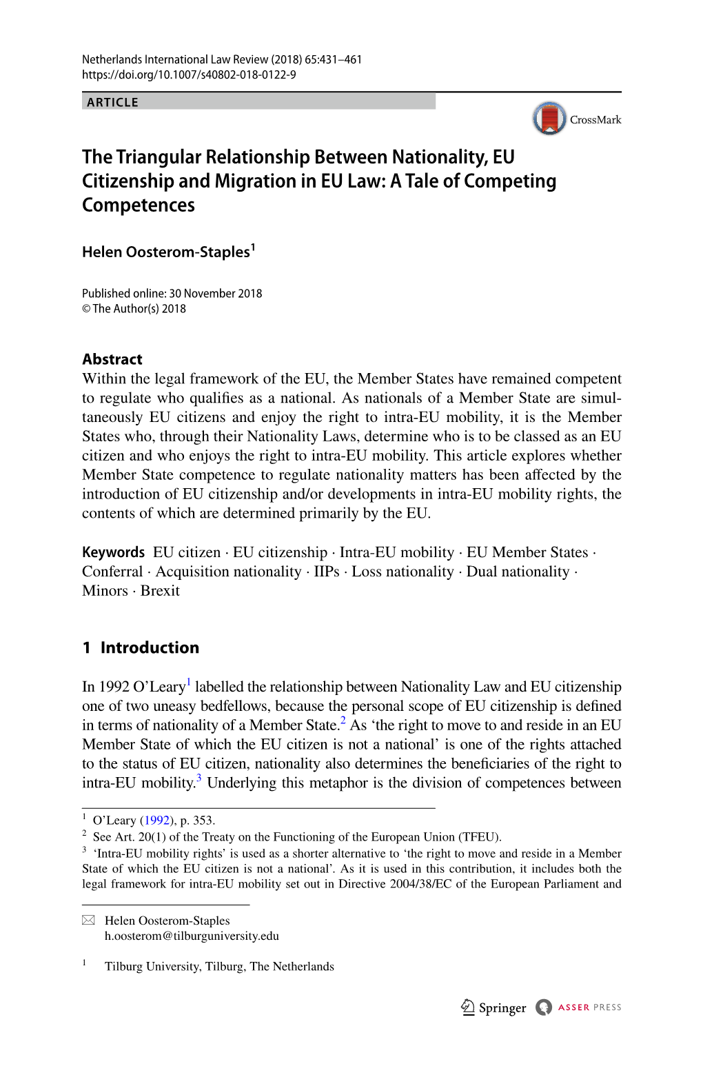 The Triangular Relationship Between Nationality, EU Citizenship and Migration in EU Law: a Tale of Competing Competences