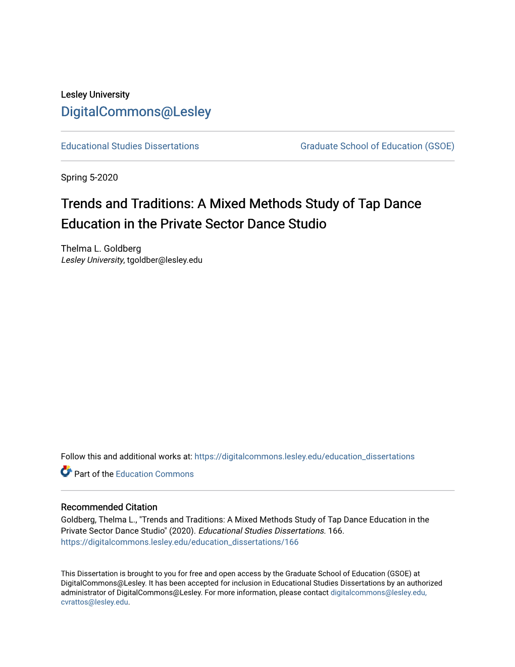 Trends and Traditions: a Mixed Methods Study of Tap Dance Education in the Private Sector Dance Studio