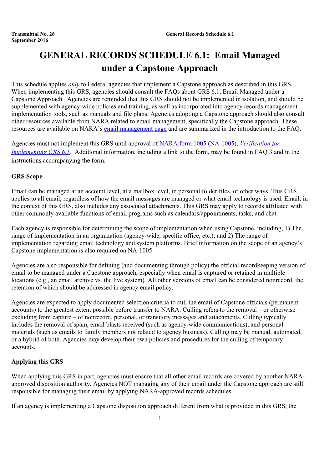Transmittal No. 26 General Records Schedule 6.1