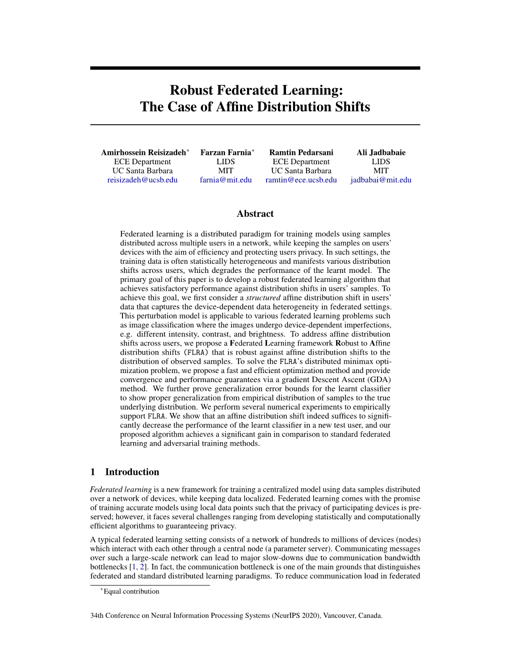 Robust Federated Learning: the Case of Affine Distribution Shifts