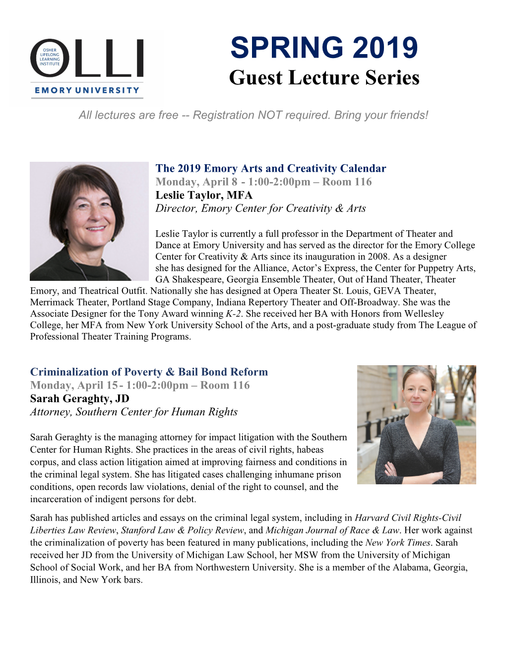 SPRING 2019 Guest Lecture Series