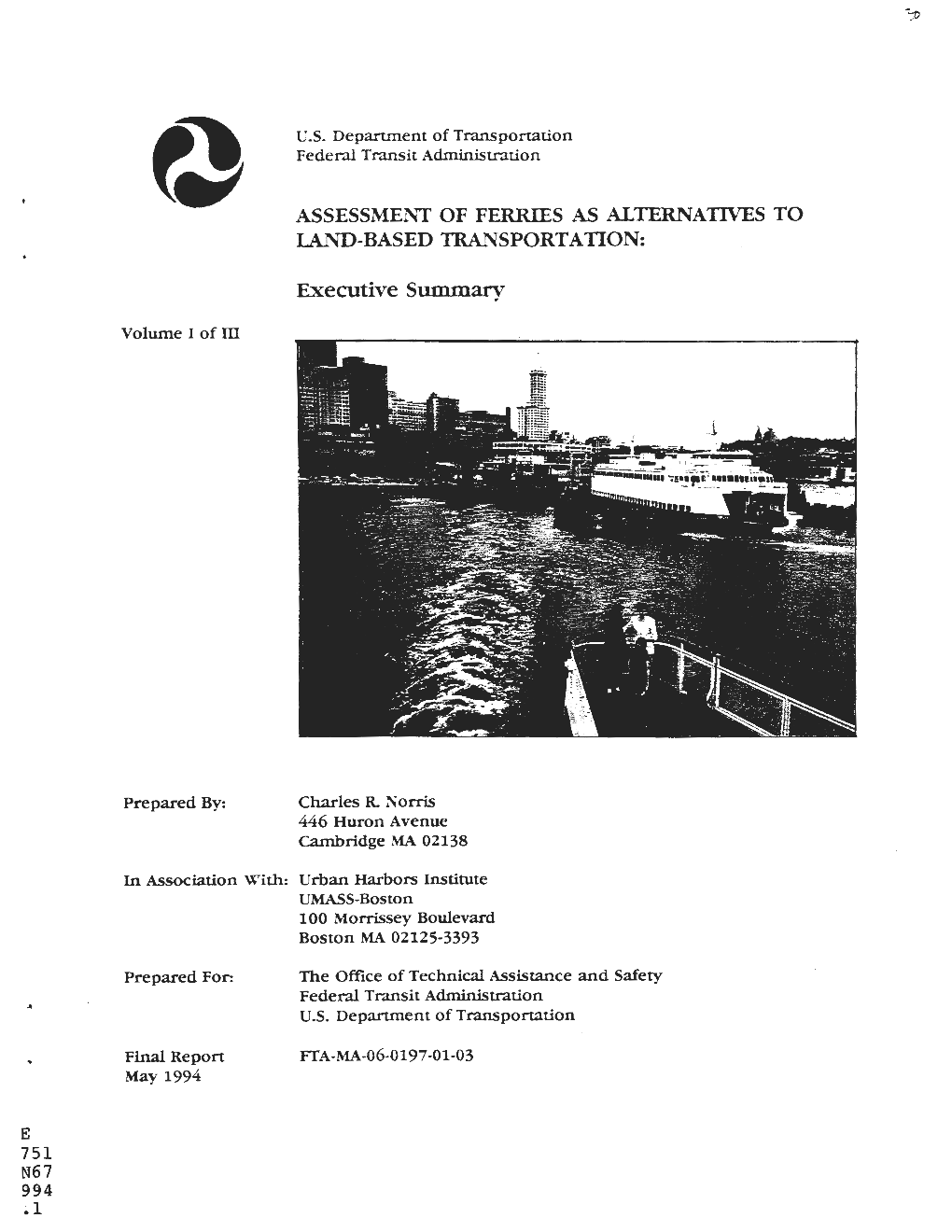 Assessment of Ferries As Alternatives to Land-Based Transportation