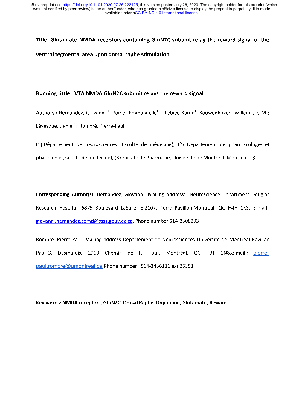 Glutamate NMDA Receptors Containing Glun2c Subunit Relay the Reward Signal of The