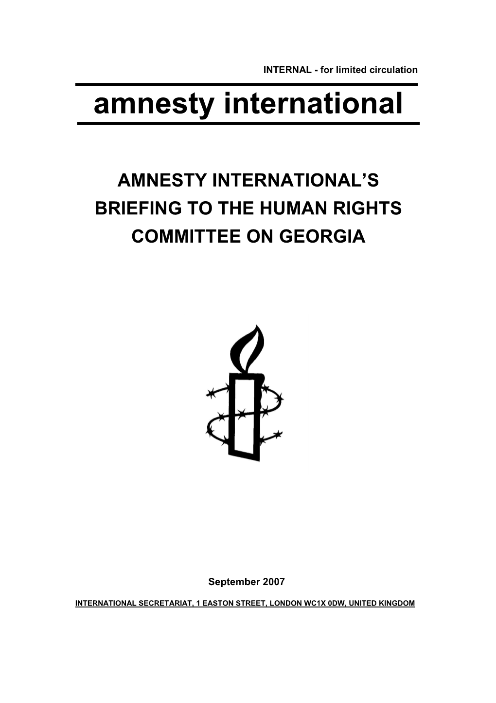 Amnesty International's Briefing to the Human Rights Committee on Georgia