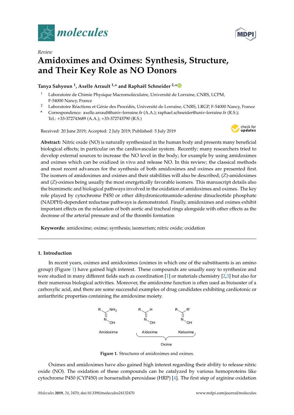 Amidoximes and Oximes: Synthesis, Synthesis, Structure, and Theirand Their Key Keyrole Role As NO As Donors NO Donors