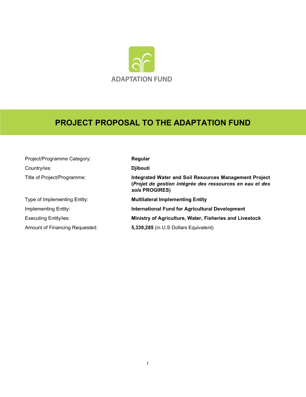 Project Proposal to the Adaptation Fund