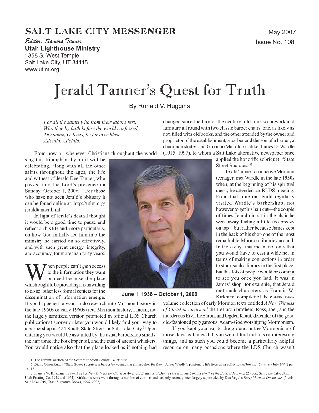 Jerald Tanner's Quest for Truth