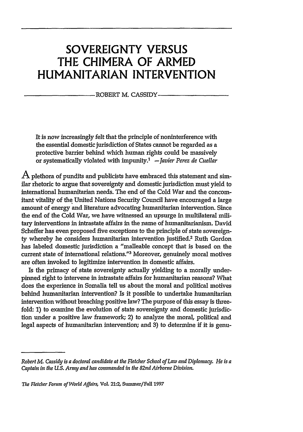 Sovereignty Versus the Chimera of Armed Humnitarian Intervention