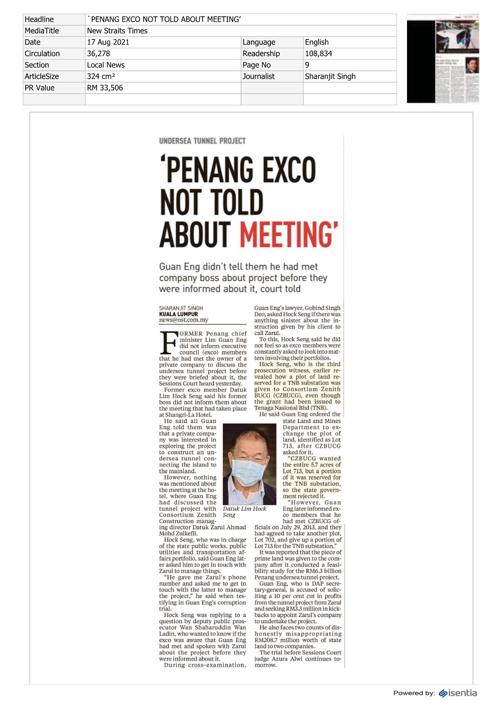 'Penang Exco Not Told About Meeting'